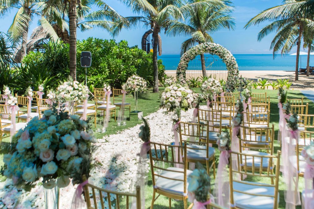 wedding set up in the garden at Sea Level